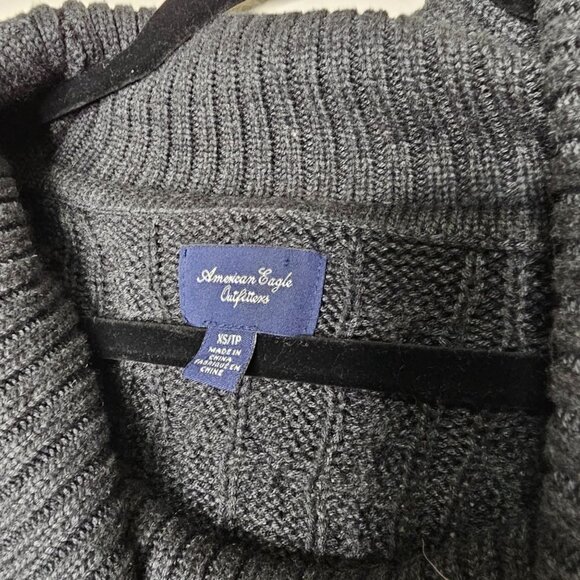 American Eagle XS Fisherman Sweater Grey Cowl Neck Cable Knit Dark Academia - Picture 4 of 8